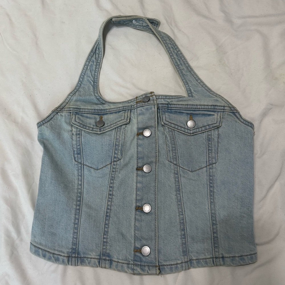 Universal Thread Light Blue Denim Halter Top